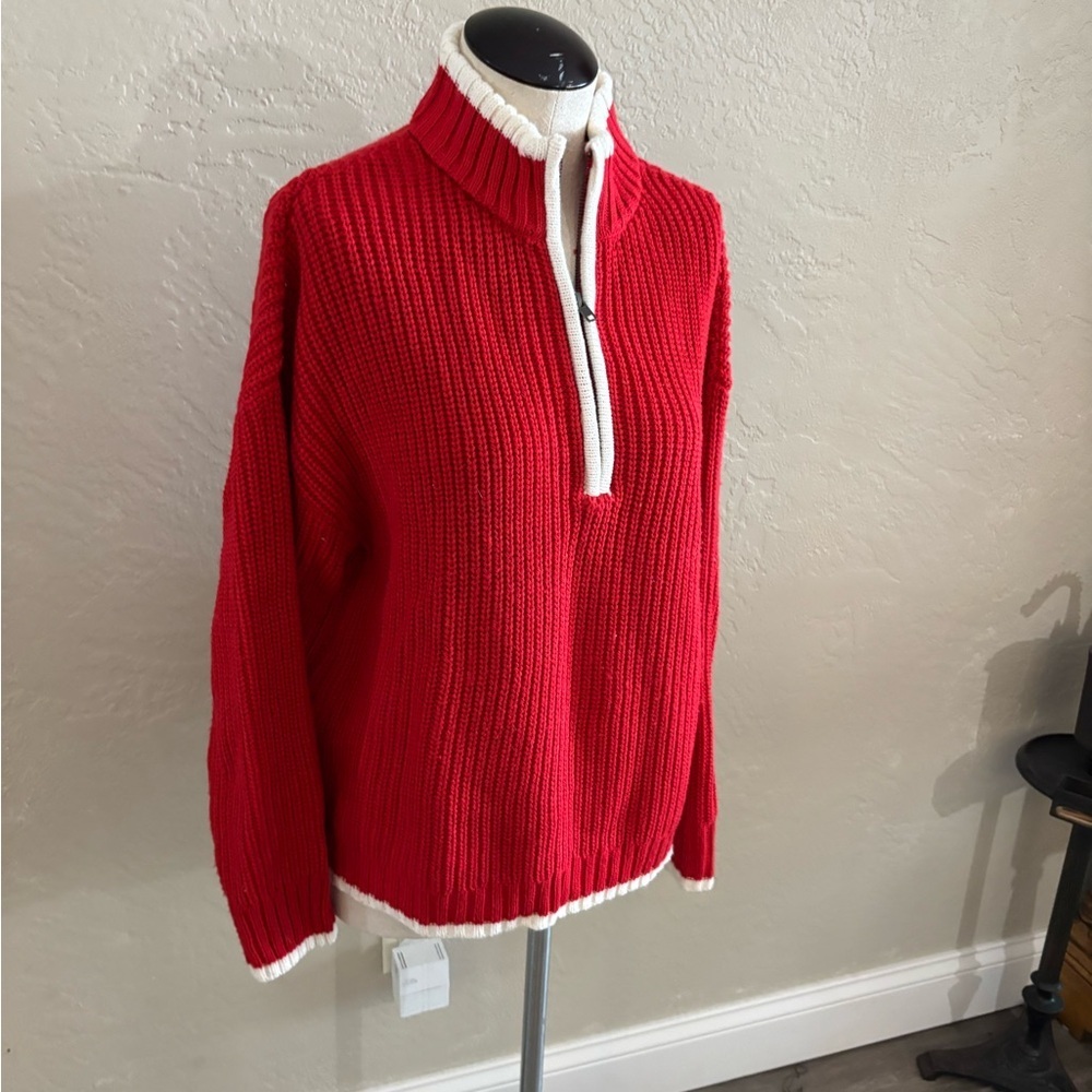 Sanctuary Red and White Half-Zip Ribbed Sweater